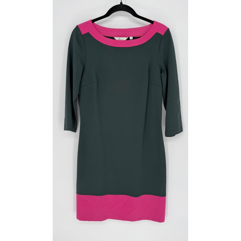 BODEN SIOBHAN PONTE JERSEY DRESS BOAT NECK SHEATH PINK GREY SIZE 6R‎